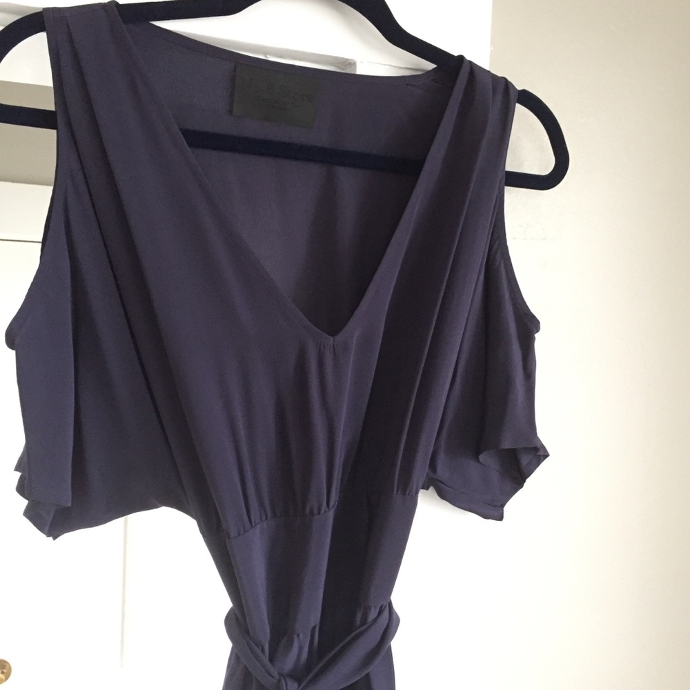 No. 6 Store Navy Blue 100% Silk Dress with V-Neck